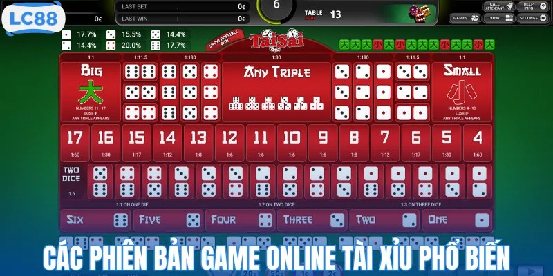 Các phiên bản game online tài xỉu phổ biến