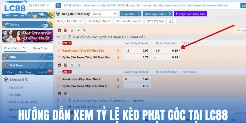 Hướng dẫn xem tỷ lệ kèo phạt góc tại LC88