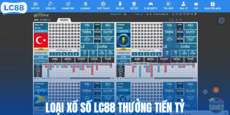 Loại xổ số LC88 thưởng tiền tỷ