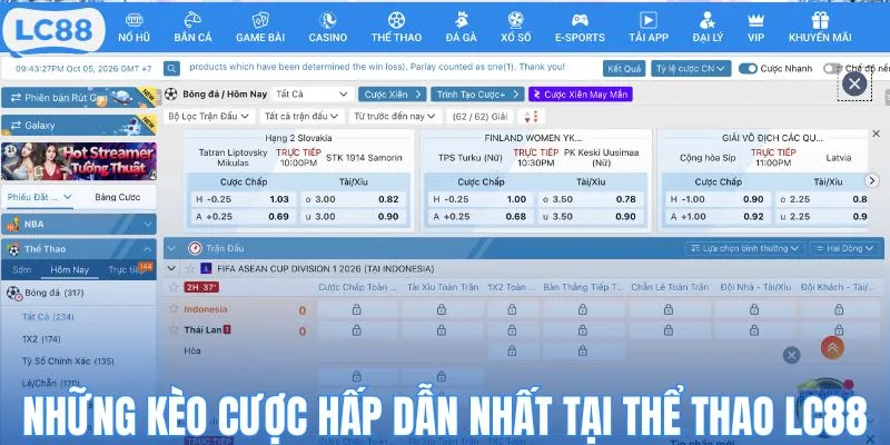 Những kèo cược hấp dẫn nhất tại thể thao LC88